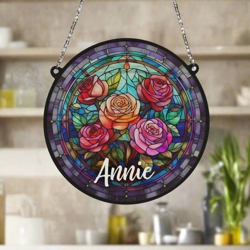 Roses Personalised Stained Glass Effect Suncatcher